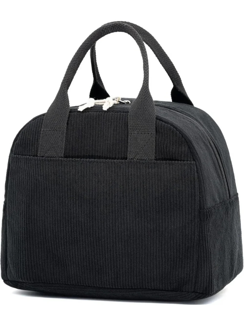 Stylish Insulated Black Lunch Bag, Large Capacity Corduroy Cooler for Work